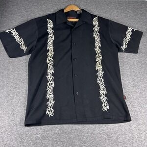 Vintage Y2K Dragonfly Shirt Men Medium Black Embroidered Rockabilly Goth Grunge